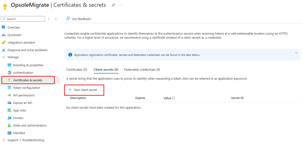 Certificates & Secrets