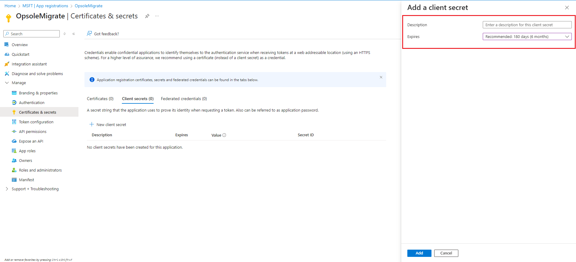 Create Client Secret