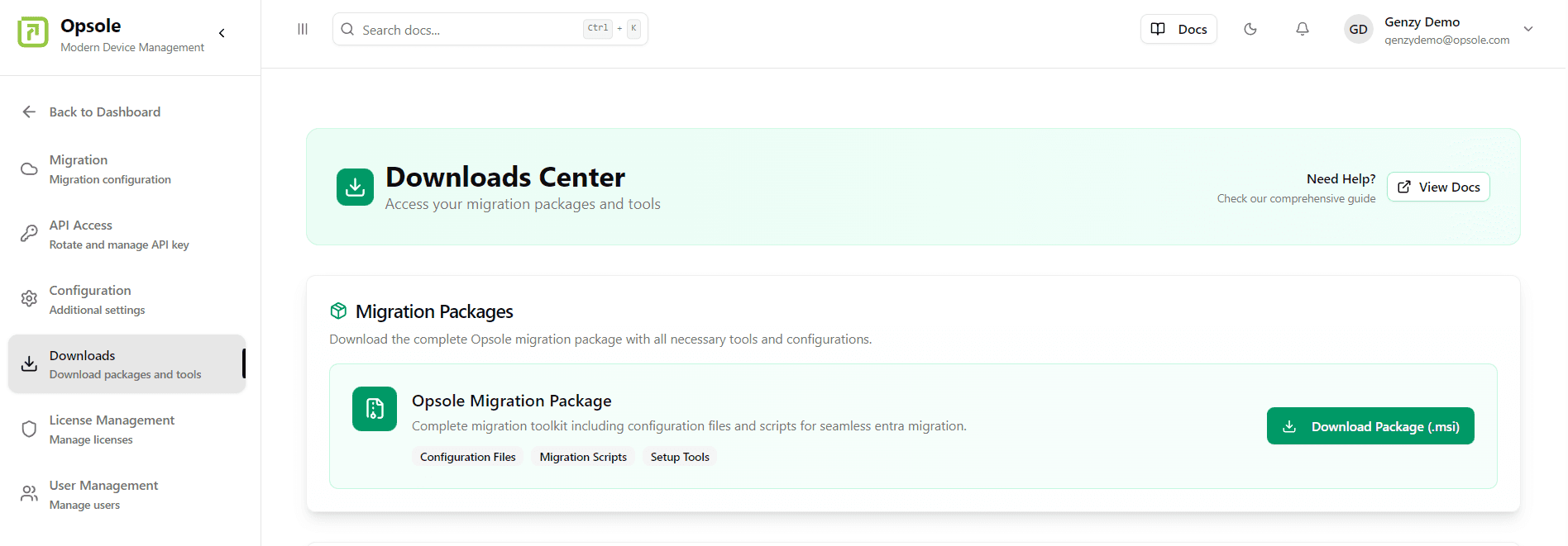 Launch Opsole Migrate
