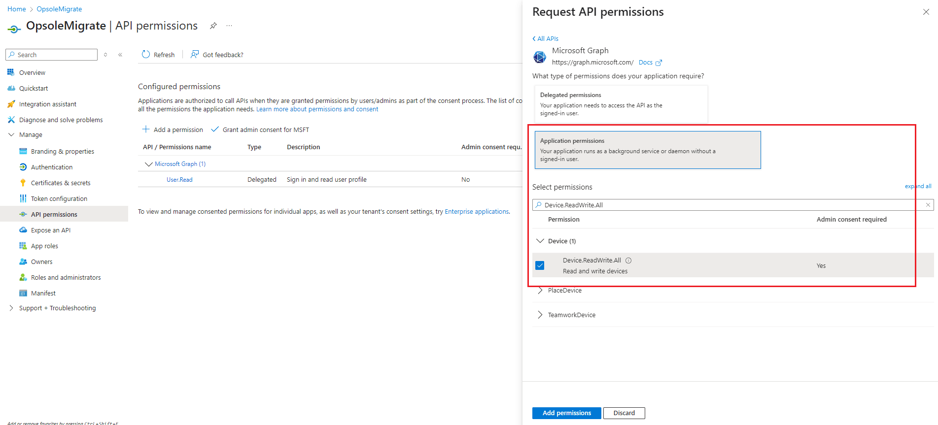 Microsoft Graph – Add Permissions