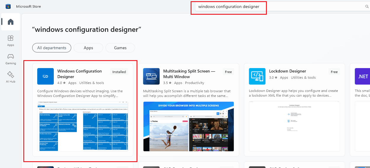 Windows Configuration Designer in Microsoft Store