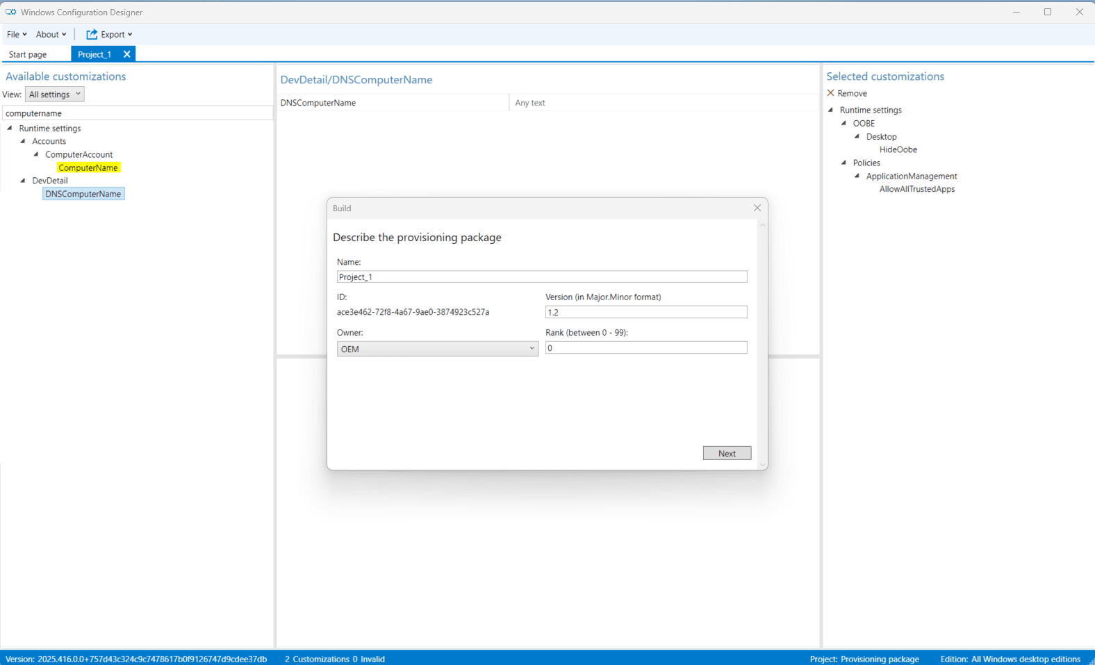Name Provisioning Package