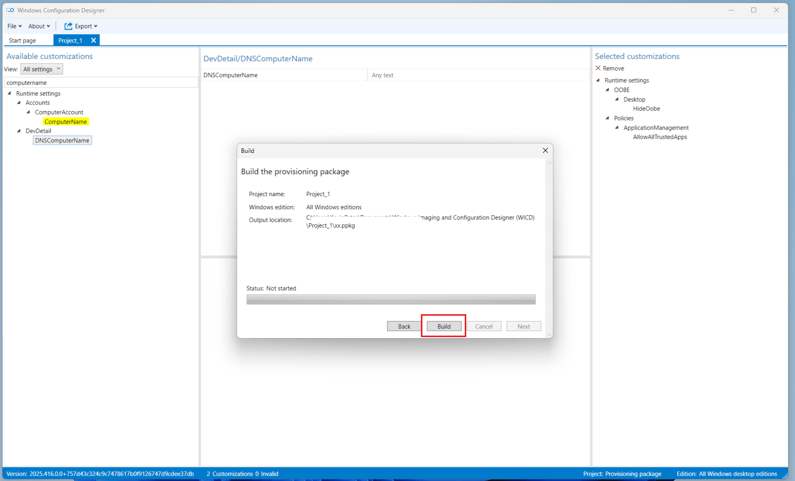 Build Provisioning Package