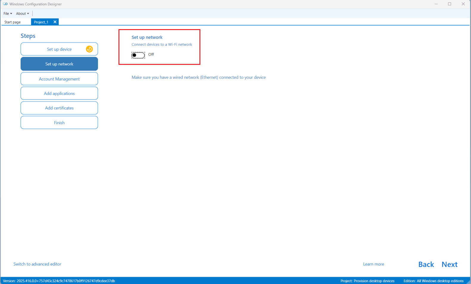 Set Up Network – Wi-Fi Off
