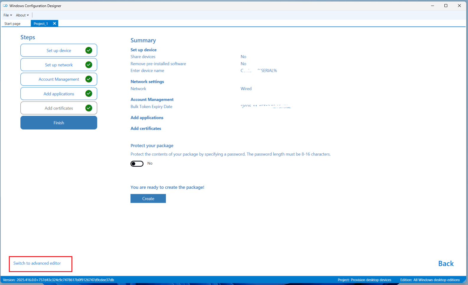 Switch to Advanced Editor
