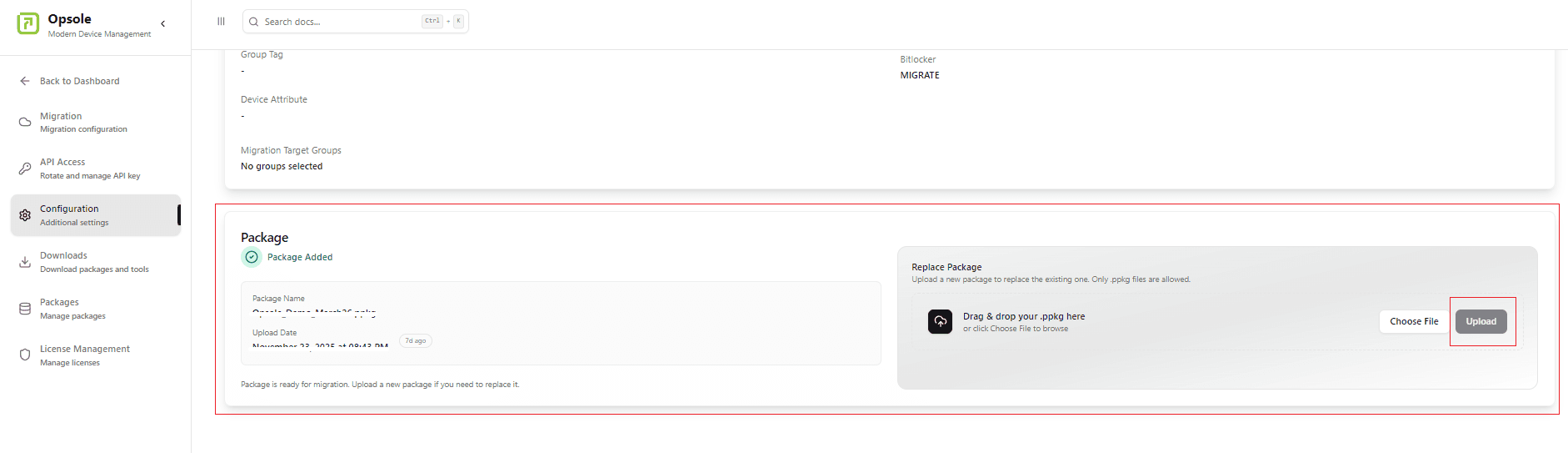Opsole Migrate Portal – Additional Configuration